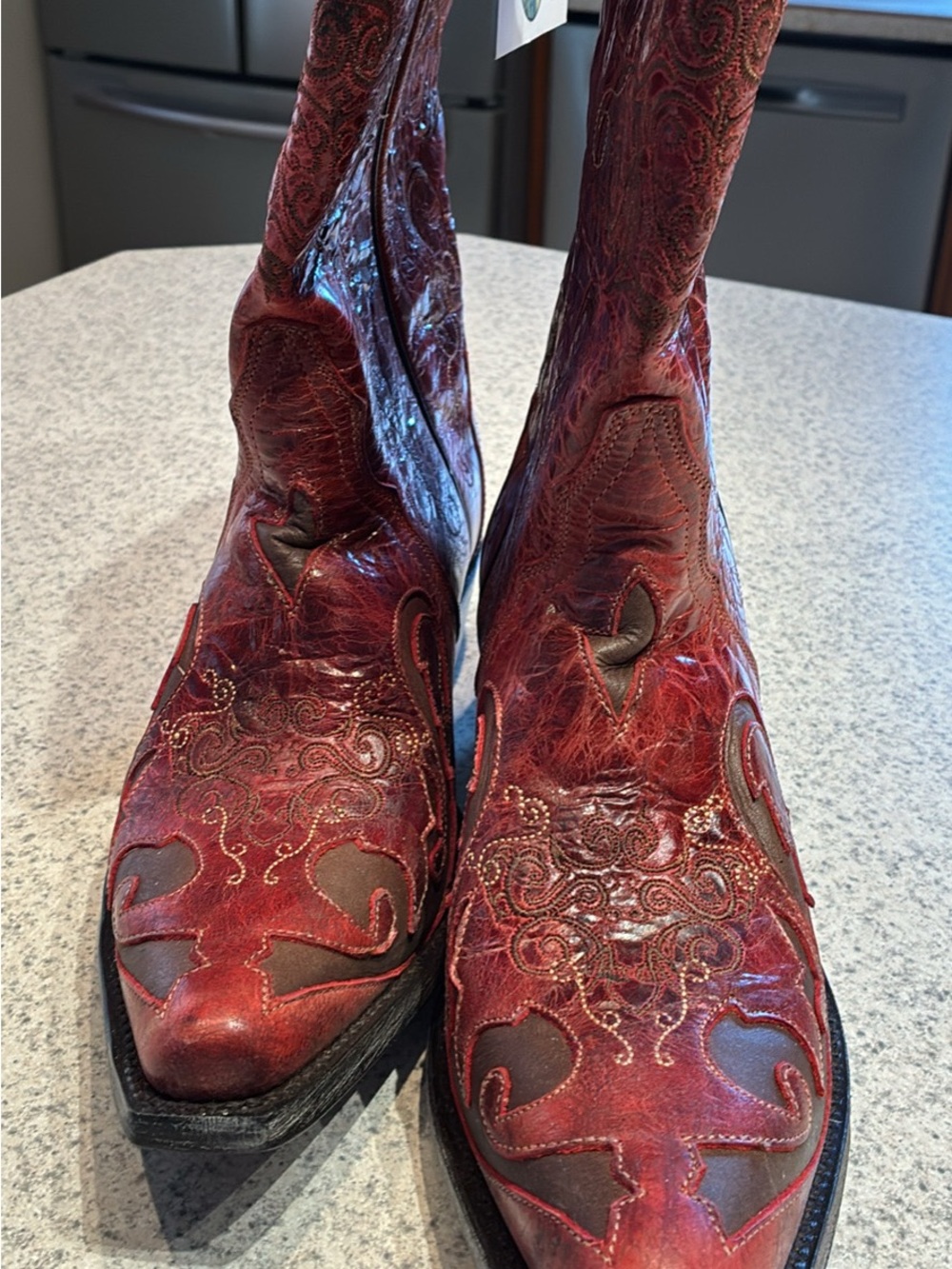 Women's Red Embroidered Heeled Boots